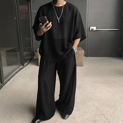 🔥Nyhet 2026👕 Set med ledig, löst sittande T-shirt och vidbyxor för herr👖 ——Set i streetstyle-stil——Vardagskläder, bekväm passform 🌟