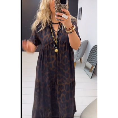 🔥2026 års nya damklänning med V-ringning🐆 i leopardmönster👗