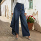 👖 50% RABATT NU! ✨ Asymmetrisk Wrap Denim Kjolbyxor – Högmidjad, Vida Ben & Dekorativ Knäppningsplåt 🌟
