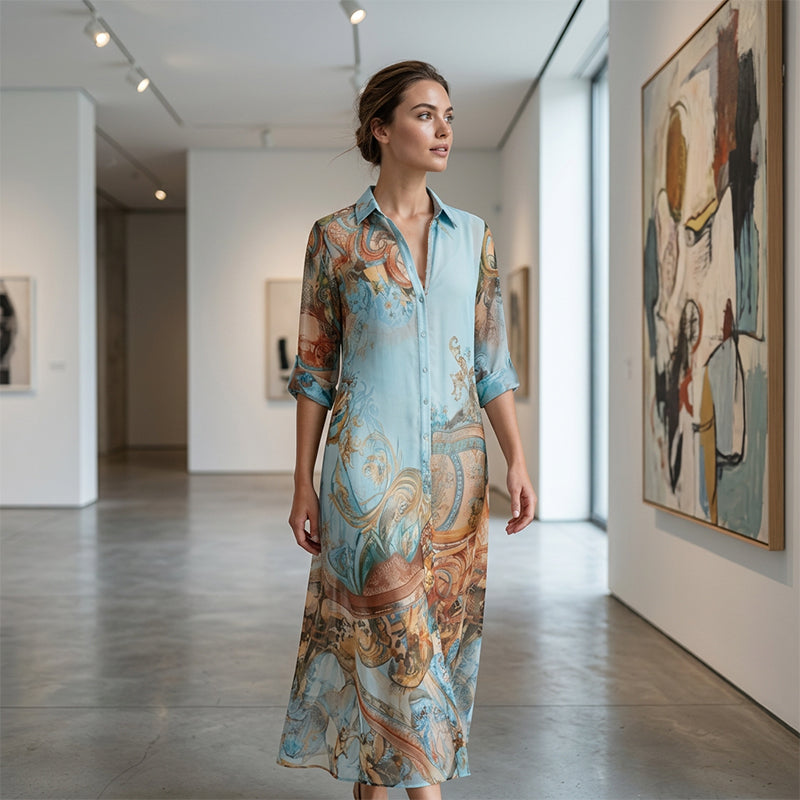 🎁Nieuwe collectie 50% korting💥Elegante maxi-jurk met retroprint | Boho V-hals jurk met knoopjes | Ademende zomerjurk voor strandvakantie