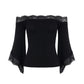 Dames Chic Zwart Strak Passend Off-Shoulder Flare Mouw T-Shirt